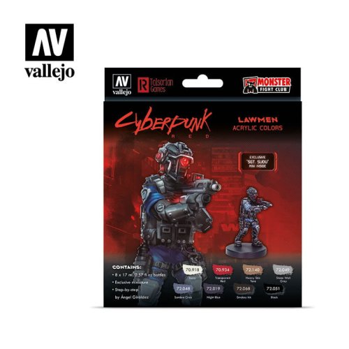 Go to product VALLEJO 72308 - Cyberpunk Red Lawmen 8 x 17ml Paint Set with figure