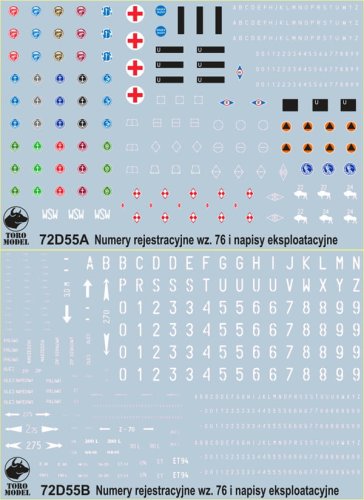 Go to product TORO MODEL 72D55 - 1:72 Godła, tablice rejestracyjne wz.76 i napisy eksploatacyjne pojazdów Wojska Polskiego
