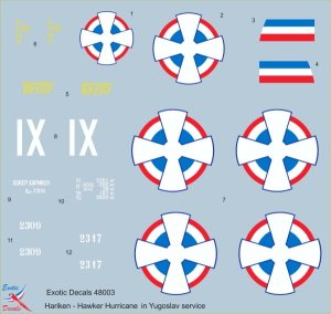 EXOTIC DECALS 48003 - 1:48 Hariken - Hawker Hurricane Mk.I in Yugoslav service