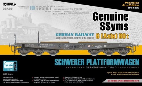Go to product SABRE 35A05SVE - 1:35 Genuine Ssyms German Railway Schwerer Plattformwagen 6-Axle 80 ton