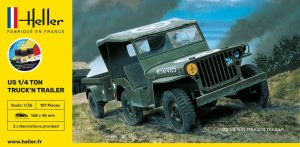 HELLER 57105 - 1:35 US 1/4 Ton Truck with Trailer