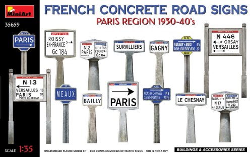 Go to product MINIART 35659 - 1:35 French Concrete Road Signs Paris Region 1930-40s