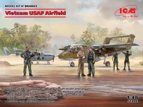 Go to product ICM DS4803 - 1:48 Vietnam USAF Airfield - 0-2A Skymaster, OV-10A Bronco w/ 5 figures