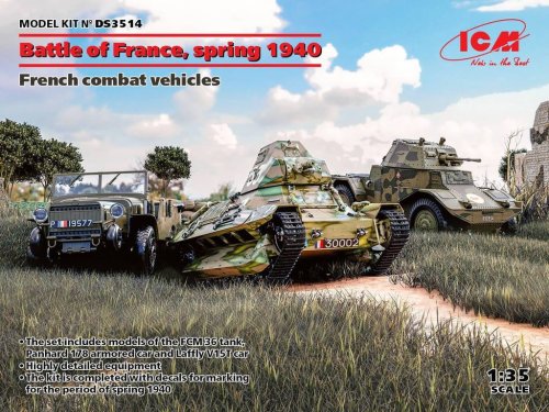 Go to product ICM DS3514 - 1:35 Battle of France, spring 1940 Panhard 178 AMD-35, FCM 36, Laffly V15T