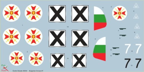 Go to product Exotic Decals 48004 - 1:48 Bulgarian Arrows #1 Bf 109 E-3a in Bulgarian service - part 1