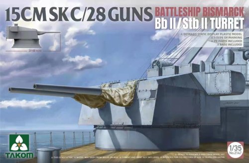 Go to product Takom 2147 - 1:35 15 cm SK C/28 Guns Bismarck Bb II/Stb II Turret
