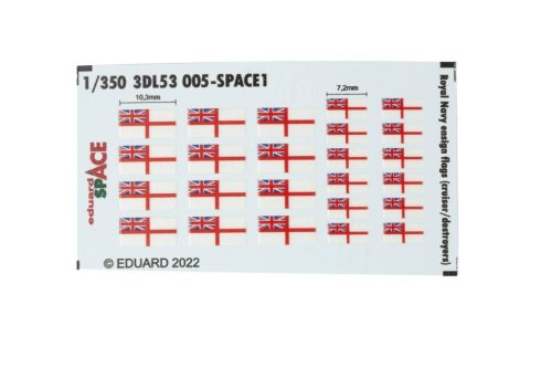 Go to product Eduard 3DL53005 - 1:350 Royal Navy ensign flags (cruiser/destroyers) Space 3D Decals