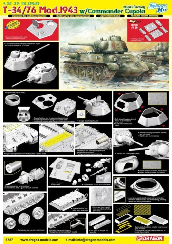 Go to product Dragon 6757 - 1:35 T-34/76 Mod.1943 w/Commander Cupola No 113 Factory