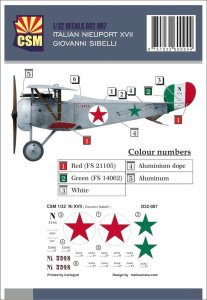 Copper State Models CSM D32-007 - 1:32 Italian Nieuport XVII Giovanni Sibelli