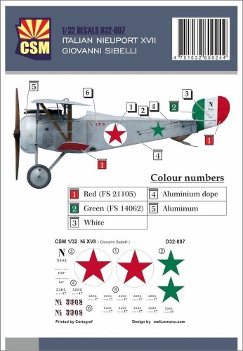Go to product Copper State Models CSM D32-007 - 1:32 Italian Nieuport XVII Giovanni Sibelli