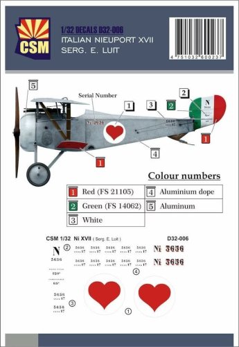 Go to product Copper State Models CSM D32-006 - 1:32 Italian Nieuport XVII Serg. E. Luit
