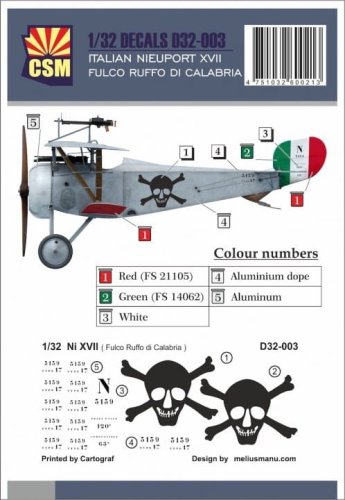 Go to product Copper State Models CSM D32-003 - 1:32 Italian Nieuport XVII Fulco Ruffo Di Calabria