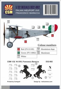 Copper State Models CSM D32-002 - 1:32 Italian Nieuport XVII Francesco Baracca
