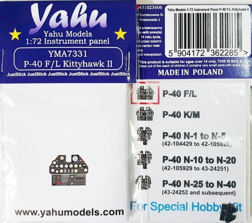 Go to product Yahu YMA7331 - 1:72 P-40 F/L Kittyhawk II