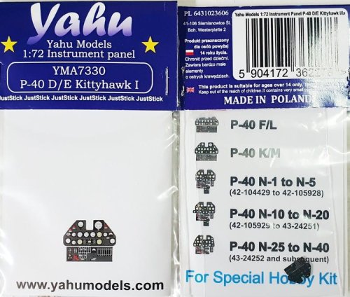 Go to product Yahu YMA7330 - 1:72 P-40 D/E Kittyhawk I/Ia
