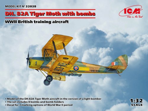 Go to product ICM 32038 - 1:32 DH. 82A Tiger Moth with bombs WWII British training aircraft
