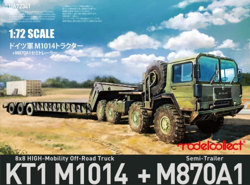 Go to product Modelcollect UA72341 - 1:72 KT1 M1014 8X8 High-Mobility Off-Road Truck + M870A1 Semi-Trailer