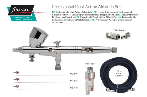 Go to product Fine-Art FA-180AK -Airbrush set with 0,2 0,3 and 0,5 mm nozzles