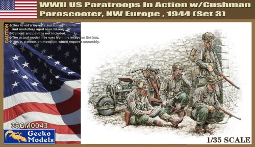 Go to product Gecko Models 35GM0043 - 1:35 WWII US Paratroopers In Action w/Cushman Parascooter NW Europe 1944 Set 3