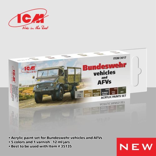 Go to product ICM 3017 - Bundeswehr vehicles and AFVs acrylic paint set
