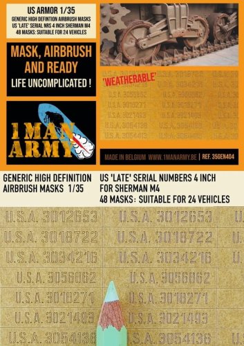 Go to product 1 Man Army 35GEN404 - 1:35 US Late Serial Nrs. 4 Inch Sherman M4 masks