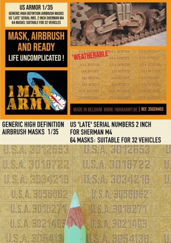 Go to product 1 Man Army 35GEN403 - 1:35 US Late Serial Nrs. 2 Inch Sherman M4 masks