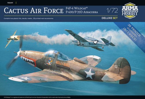 Go to product Arma Hobby 70049 - 1:72 Cactus Air Force F4F-4 Wildcat + P-400/P-39D Airacobra over Guadalcanal - Deluxe Set