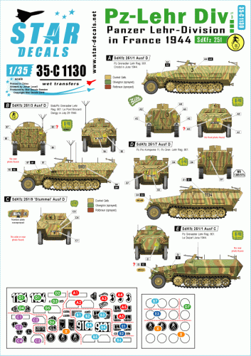 Go to product STAR DECALS 35-C1130 - 1:35 Panzer-Lehr Division # 3. Pz-Lehr Sdkfz 251 halftracks in France 1944.