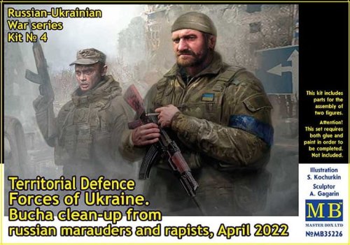 Go to product Master Box 35226 - 1:35 Russian-Ukrainian War series Kit No 4 Territorial Defence Forces of Ukraine Bucha clean-up from russian marauders and rapists April 2022