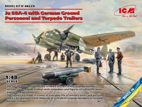 Go to product ICM 48229 - 1:48 Ju 88A-4 with German Ground Personnel and Torpedo Trailers