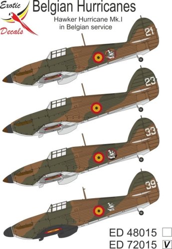 Go to product Exotic Decals 72015 - 1:72 Belgian Hurricanes - Hawker Hurricane Mk.I in Belgian service