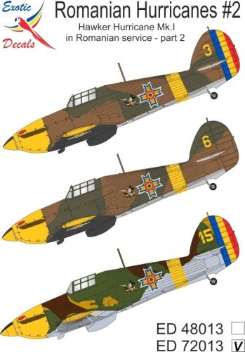 Go to product Exotic Decals 72013 - 1:72 Romanian Hurricanes #2 - Hawker Hurricane Mk.I in Romanian service - part 2