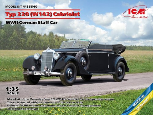 Go to product ICM 35540 - 1:35 Typ 320 (W142) Cabriolet WWII German Staff Car