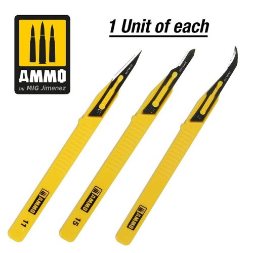 Go to product Ammo Mig 8691 - Zestaw mini skalpeli z różnymi ostrzami 3 sztuki