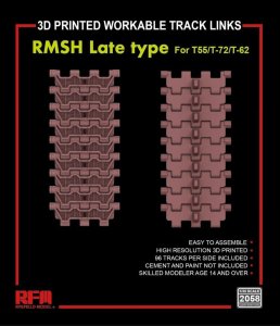 Rye Field Model 2058 - 1:35 3D Printed Workable Track Links RMSH Late Type for T-55/72/62