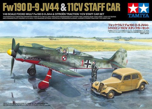 Go to product Tamiya 25213 - 1:48 Focke Wulf Fw 190 D-9 JV44 & Citroen Traction 11CV Staff Car