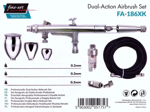 Go to product Fine Art FA-186XK - Airbrush with 0.2 0.3 0.5 mm nozzles, interchangeable cups and accessories
