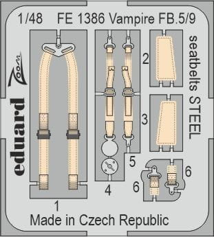 Go to product Eduard FE1386 - 1:48 Vampire FB.5/9 seatbelts - Steel