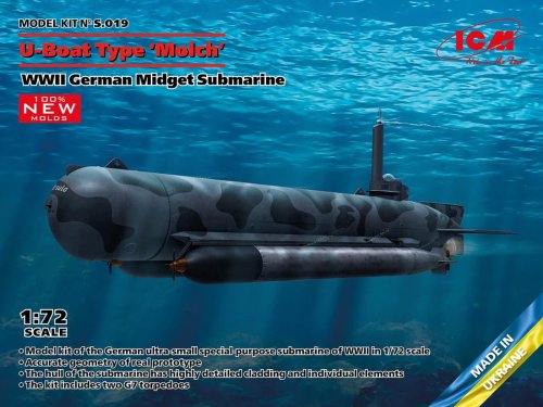Go to product ICM S.019 - 1:72 U-Boat Type Molch WWII German Midget Submarine