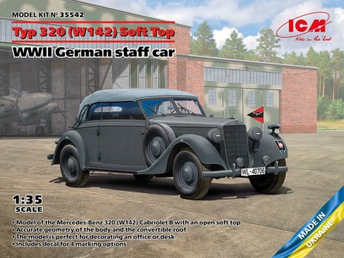Go to product ICM 35542 - 1:35 Mercedes Typ 320 W142 Soft Top WWII German Staff Car