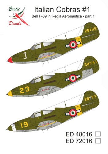 Go to product Exotic Decals 72016 - 1:72 Italian Cobras #1 Bell P-39 in Regia Aeronautica - Part 1