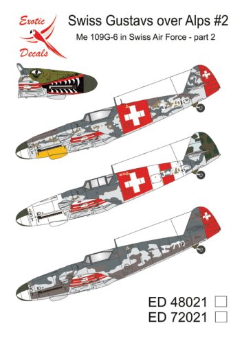 Go to product Exotic Decals 48021 - 1:48 Swiss Gustavs over Alps #2 Me 109G-6 in Swiss Air Force - Part 2