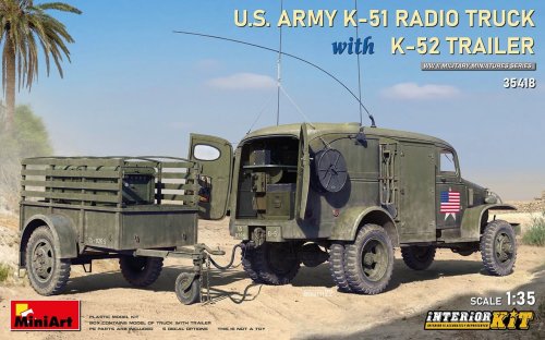 Go to product Miniart 35418 - 1:35 U.S. Army K-51 Radio Truck with K-52 Trailer w/ full interior