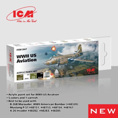 Go to product ICM 3047 - WWII US Aviation acrylic paint set