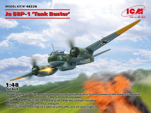 Go to product ICM 48228 - 1:48 Junkers Ju 88P-1 Tank Buster