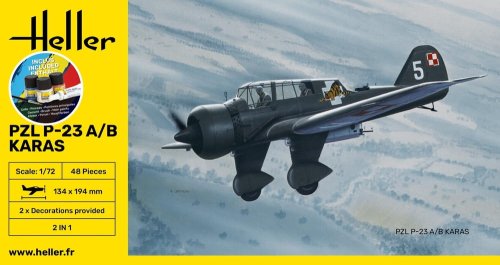 Go to product Heller 56247 - 1:72 PZL P-23 A/B Karaś model z farbami