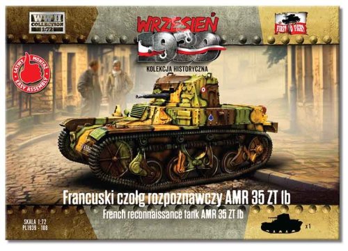 Go to product First To Fight 108 - September 1939 - 1:72 French reconnaissance tank AMR 35 ZT 1b - magazine with a model kit