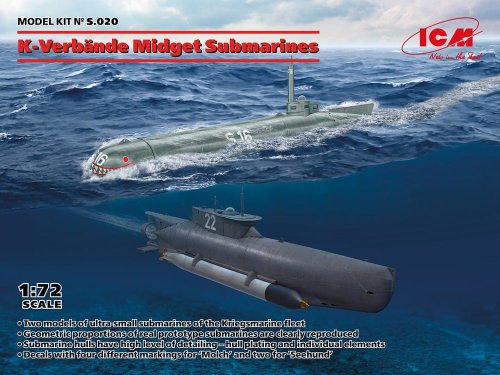 Go to product ICM S.020 - 1:72 K-Verbande Midget Submarines Molch & Seehund