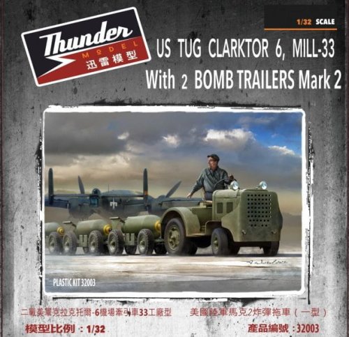 Go to product Thunder Model 32003 - 1:32 US Tug Clarktor 6 Mill-33 With 2 Bomb Trailers Mark 2