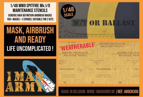 Go to product 1 Man Army 48GEN300 - 1:48 WWII Spitifre Mk I/II Maintenance Stencils